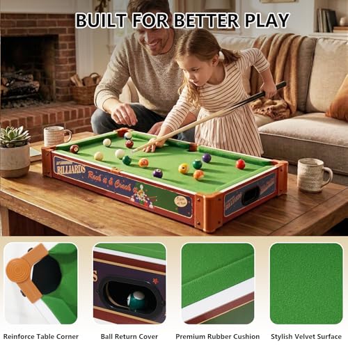 RAYKEEP 32" Mini Pool Table, 2-in-1 Tabletop Billiard Table with Removable Legs for Kids & Adults, Portable Pool Game Set w/Cues & Balls for Living Room, Game Room