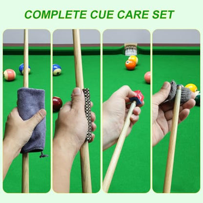 CONLI 19 Pcs Pool Table Cleaning Kit- Complete Billiard Accessories Set with Pool Table Brush for Felt, Rail Brush, Cue Shine Polisher, Chalk, Tip, Duster, Broom Storage Bag for Professional Home Care