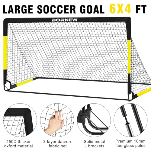 Kids Soccer Goal for Backyard Set - 2 Set of 7X5 / 6X4 ft Toddler Soccer Nets Training Equipment, Soccer Ball, Pop Up Portable Soccer Set for Kids and Youth Games and Training Goals Ages 3-16 Gift - color: 1.Black Yellow, style: 7' x 5'
