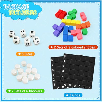 STEM Puzzle Game The Brain Square with 160000+ Solutions Pattern Matching Blocks Brain Teaser Toy Roll Dice & Race Your Opponent to Fill Grid Travel Game for Kids & Teens Back to School Birthday Gift - color: 2_player