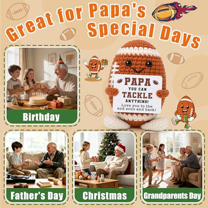 Fathers Day Grandpa Gifts for Papa, Papa Birthday Gifts from Grandkids, Grandpa Grandfather Best Cute Small Gift from Granddaughter Grandson, Funny Unique Handmade Crochet Football Grandfather Present - style: papa