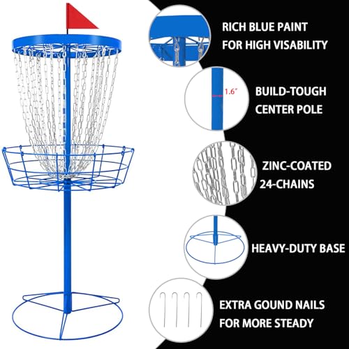 TARUMG Disc Golf Basket - Portable Disc Golf Target with Heavy Duty 24-Chains Come with Transit Bag and 3pcs Disc Golf Discs, Ground Stake -Suitable for Players of All Levels - Multi Color Available - style: Plus Blue