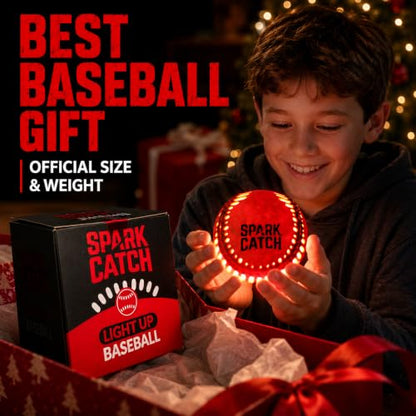 SPARK CATCH Light Up Baseball, Glow in The Dark Baseball, Sports Gear Accessories Gifts for Boys 8 9 10 11 12 13 14 15 Years Old, Kids Teens All Ages Gift Ideas - color: Ruthless Red