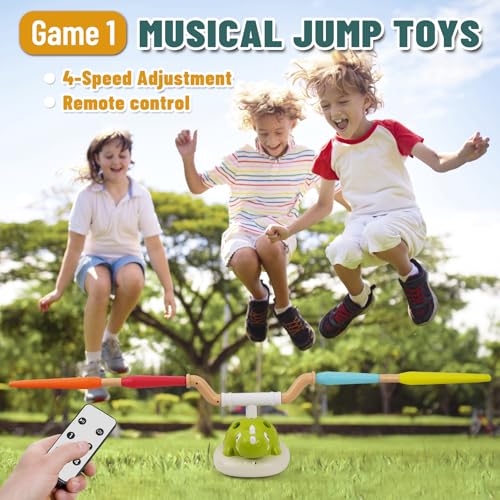 3-in-1 Dinosaur Rocket Launcher, Ring Toss & Musical Jumping Toy for Kids Aged 3-8 , Remote Control Outdoor & Indoor Toys for Boys and Girls , Birthday Gift for Boys & Girls Ages 4-8