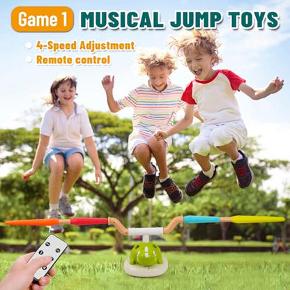 3-in-1 Dinosaur Rocket Launcher, Ring Toss & Musical Jumping Toy for Kids Aged 3-8 , Remote Control Outdoor & Indoor Toys for Boys and Girls , Birthday Gift for Boys & Girls Ages 4-8