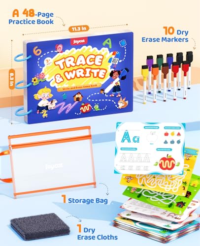 JoyCat Preschool Learning Activities 48 Reusable Pages, Handwriting Practice for Kids Toddlers, Tracing Letter Number Workbooks, Educational Autism Busy Book, Learning Gift Toys for 3 4 5 Year Olds - style: 1. Trace & Write