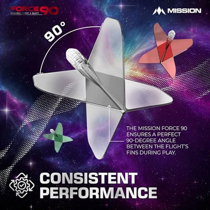 Mission Darts Force 90 | Integrated Precision Moulded Dart Flight and Shaft System, Pack of 3 Professional Highly Durable Combined Dart Flights and Stems | Standard No.2 (Black Gradient, Short).