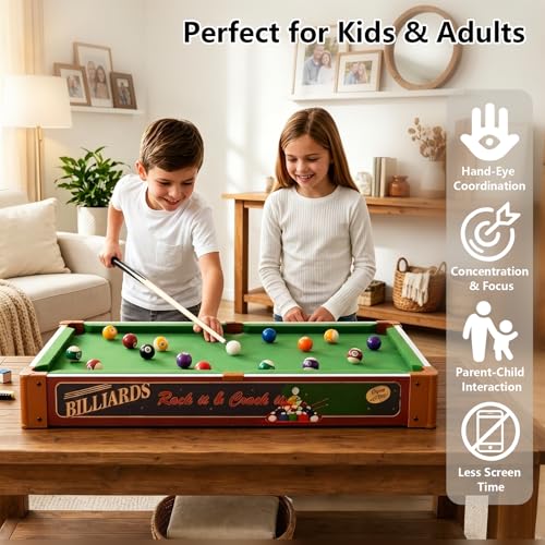 RAYKEEP 32" Mini Pool Table, 2-in-1 Tabletop Billiard Table with Removable Legs for Kids & Adults, Portable Pool Game Set w/Cues & Balls for Living Room, Game Room