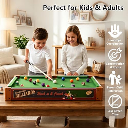 RAYKEEP 32" Mini Pool Table, 2-in-1 Tabletop Billiard Table with Removable Legs for Kids & Adults, Portable Pool Game Set w/Cues & Balls for Living Room, Game Room