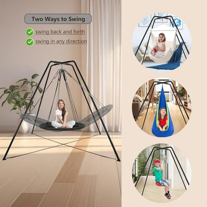 HOTJUMP Swing Stand for Kids, 330LBS Heavy Duty Metal Swings Frame for Backyard Indoor, Anti-Rust and All Weather Resistance, Saucer Swing -NOT Included Black - color: Black