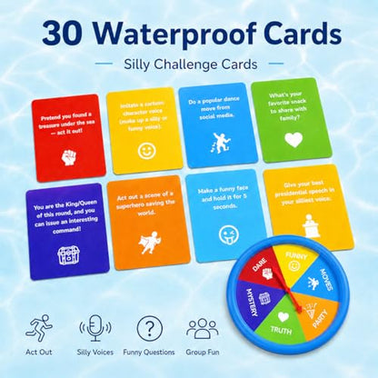 Inflatable Pool Party Game Table with Waterproof Silly Challenge Cards & Spinner, Floating Pool Game Toys for Teens Adults Family, Summer Pool Accessories for Backyard Beach Party