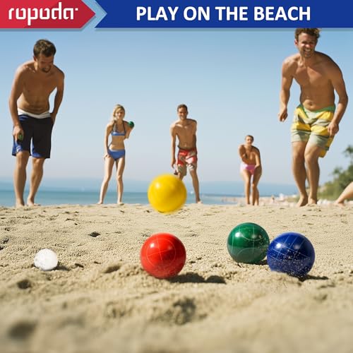 ropoda 107mm Bocce Ball Set Regulation Size and Weight with 8 Resin Bocce Balls, Resin Bocci Balls for Professional Tournament Competition, 60mm Pallino, Nine-Grid Shockproof Carrying Bag(2-8 Players) - size: 107mm