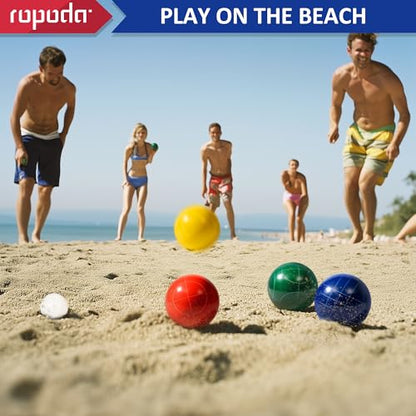 ropoda 107mm Bocce Ball Set Regulation Size and Weight with 8 Resin Bocce Balls, Resin Bocci Balls for Professional Tournament Competition, 60mm Pallino, Nine-Grid Shockproof Carrying Bag(2-8 Players) - size: 107mm