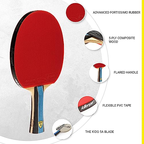 Killerspin KIDO 5A RTG Premium (Straight or Flared) Table Tennis Racket Professional, ITTF-Approved, Hard Paddle, Made of 5-Ply Wood, Dual-Colored in Red and Black - style: Flared