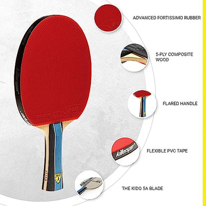 Killerspin KIDO 5A RTG Premium (Straight or Flared) Table Tennis Racket Professional, ITTF-Approved, Hard Paddle, Made of 5-Ply Wood, Dual-Colored in Red and Black - style: Flared