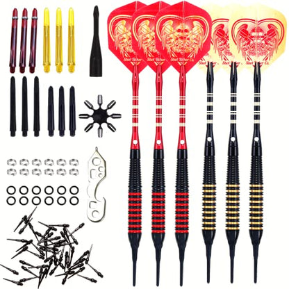 Soft Tip Darts Set - Professional Darts with Customizable Configuration, Aluminum & Plastic Shafts, O-Rings, Flights, Dart Tool, 50PC Extra 2BA Tips - color: 19g-Red A-STC10441