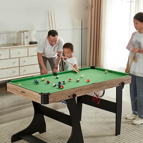 Folding Pool Table, Indoor Billiard Table Game Set with Cues, Balls, Rack, Chalk and Brush, Portable Design for Home, Office, Party, Garage(Blue,154x78x80cm/60.6x30.7x31.4in)