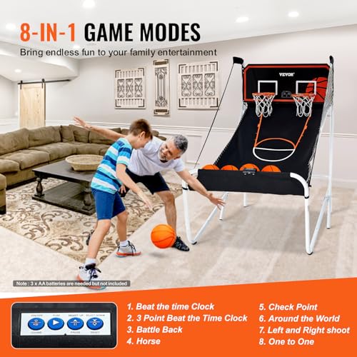 VEVOR Basketball Arcade Game Indoor, 2 Player Indoor Basketball Game, Home Dual Sport with 8 Game Modes, Electronic Scoreboard, and Inflation Pump,Adults - style: Fodable-Advanced