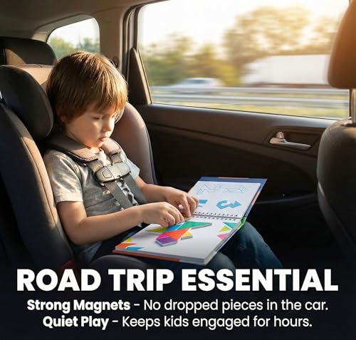 Travel Games Tangrams, Magnetic Travel Games for Road Trips Kids Board Game Educational Toys Kids Game for 3+ - color: Tangrams
