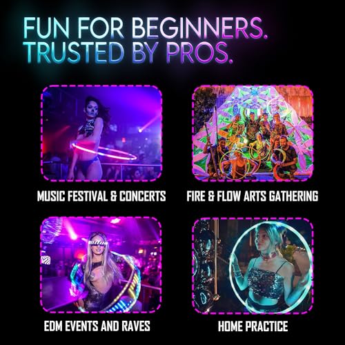 UltraHoop Remote LED Hoop - Wireless Control 60 Color Changing LED Lights w/ 300+ Modes & Patterns - Rechargeable Battery, HDPE Collapsible, Advanced to Beginner Hula Hoops - 26” x 5/8" OD - UltraPoi - size: 26" x 5/8" OD (Advanced)