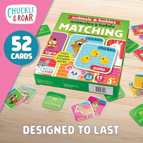 Chuckle & Roar Animals & Babies Memory Game - 52 Tiles, Bilingual, Ages 3+ - Parent & Baby Animal Matching - Preschool Games for Focus - Travel Toys for Toddlers 3-5 - color: Animals and Babies