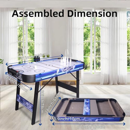 Air Hockey Table Upgrade HLC Foldable 4ft Multi Powered Hockey Game Table with Air Hockey, Shuffleboard,Bowling,48 inch Indoor Electric Hockey Table Powerful 12V Motor