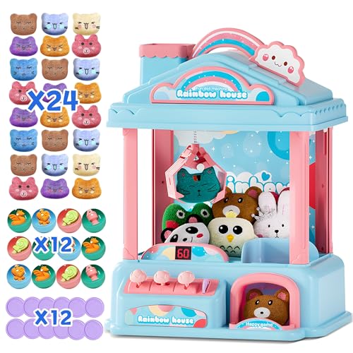 Mini Claw Machine for Kids | Electric Vending Machine Toy Arcade Game Toy with Mini Prizes, Candy Claw Machine Toys Adjustable Sound and Music, Birthday Gifts for Girls - style: Blue Rainbow Claw Machine