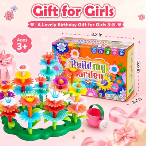 FUNZBO Girl Flower Garden Building Toys Set - Birthday Gifts for Age 3 4 5 6 7 8 Years Old Girls, STEM Montessori Educational Toy for Toddler Kids, Sorting & Stacking Spring Gardening Set - size: Starter Set - 46pcs