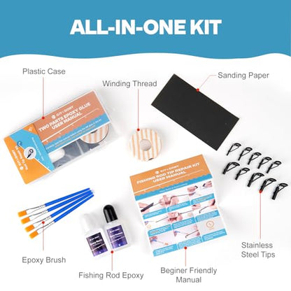 OJYDOIIIY Fishing Rod Tip Repair Kit, 10/20 Replacement Pole Tips with Complete Supplies, Parts and Instructions - color: 10 Tips