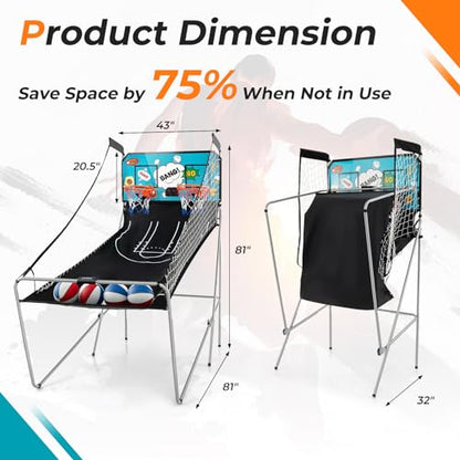GYMAX Arcade Basketball Game Indoor Foldable with 8 Game Modes, Arcade Sound, 4 Balls and Inflation Pump, Electronic Basketball Games for Home - color: Green