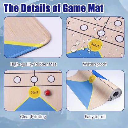 Shuffleboard, Curling and Bowling 3 in 1 Board Game Set,with 8.98 Foot Game Mat,2 Cues,8 Curling Rocks,6 Bowling Pins,Fun Family Game - size: 8.98'L