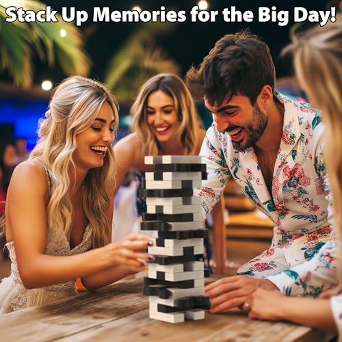 Funwares Wooden Blocks Stacking Game, Tumbling Tower and Balance Game, Family & Party Fun, Game for Kids and Adults, Ages 6+, Stack 'O Lantern, Fancy Wrapped Present-Themed Wood Blocks Stacking Game