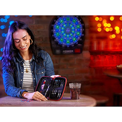 Casemaster Sentinel 6 Dart Case, Holds Extra Accessories, Tips, Shafts and Flights, Compatible with Steel and Soft Tip Darts, Impact & Water Resistant Tactech Shell, Red Zipper - color: Red