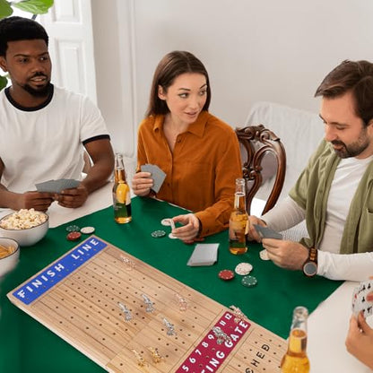 Extra Large 28 inches Foldable Horse Race Board Game for Adults,Thickened Wood Chessboard,Includes 11 Luxurious Metal Horses, 60 Chips,2 Dice,2 Boxes of Cards,Classic Wooden Table Top Board Games
