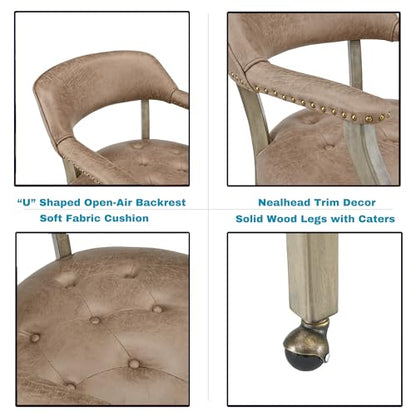 Set of 4 Dining Chair with Casters, Accent Captains Chairs with Wheels & Arms,Wheeled Roller Wood Chairs for Kitchen & Game Poker Table,Antique Grey&Light Wheat(NO Table!) - color: Antique Grey&light Wheat