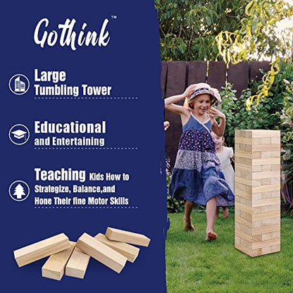 GOTHINK Giant Tumble Tower Game, Large Tumbling Tower Stacking to Over 4 FT 54pcs Wooden Jumbo Blocks for Outside Yard Games with Carry Case Timber Stacking Game Night Toy Gift for Kids Adults Family - size: L-Over 4FT