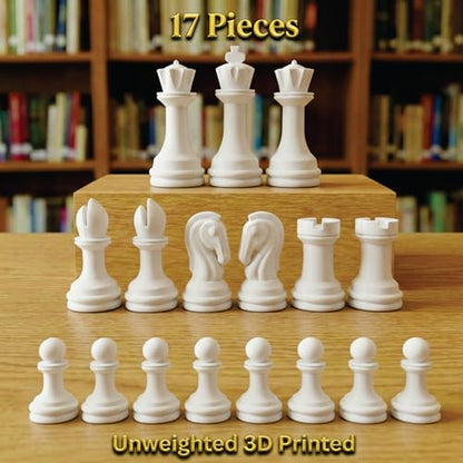 Staunton Chess Pieces Half Set, 17 White Pieces, 3.75" King | Made in USA - color: White