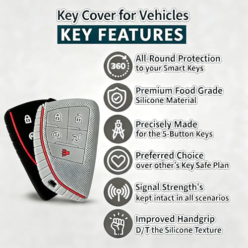 Silicone Key Fob Cover 2 Pack, Key Protector - 360° Key Protection Case for Chevrolet 2020-2026 Trailblazer/Equinox/Malibu, Anti-Scratch Silicone Key Cover (Black/Gray) - color: Black/Gray