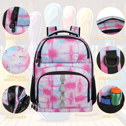 Goloni 2 Ball Bowling Backpack,Bowling Ball Bag with Shoe Compartment & Portective Foam Padded, Fits Shoes Up to US Size 16 - color: Dyeing