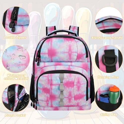 Goloni 2 Ball Bowling Backpack,Bowling Ball Bag with Shoe Compartment & Portective Foam Padded, Fits Shoes Up to US Size 16 - color: Dyeing