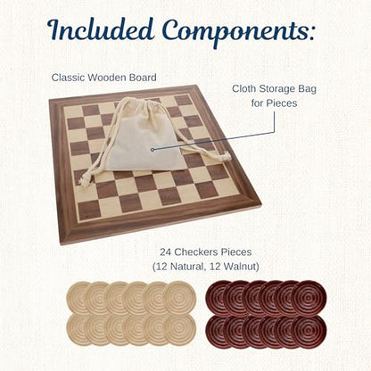 WE Games Old School Wooden Checkers Set Walnut and Natural Stain – 12 Inch Classic Board Game for Strategy Play, Gatherings, and Game Nights