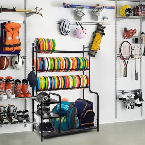 Disc Golf Storage Rack – Disc Golf Organizer with Bag Stand – Large Capacity Disc Golf Shelf, Holds 140+ Discs