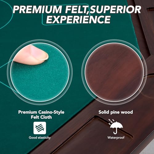 Octagonal Solid Wood Poker Table, 60 Inch 8-Player Casino Style Game Table with Built-in Cup Holders & Felt Playing Surface, Heavy-Duty for Home Game Room, Party & Entertainment