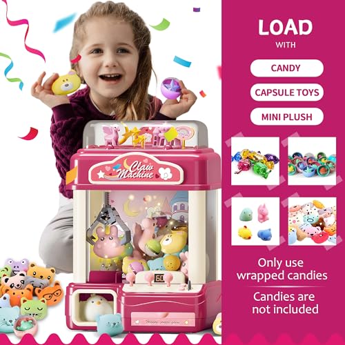 Interactive Claw Toy Arcade Machine with Prizes, Kids Vending Machine with Lights, Music, Plush Toys & Capsules, Mini Claw Machine USB Rechargeable, Birthday Gift for Girls Ages 6-12 - style: Large Dreamy Unicorn