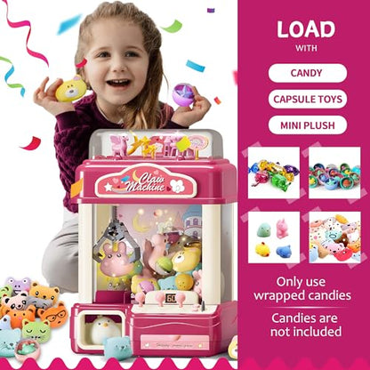 Interactive Claw Toy Arcade Machine with Prizes, Kids Vending Machine with Lights, Music, Plush Toys & Capsules, Mini Claw Machine USB Rechargeable, Birthday Gift for Girls Ages 6-12 - style: Large Dreamy Unicorn