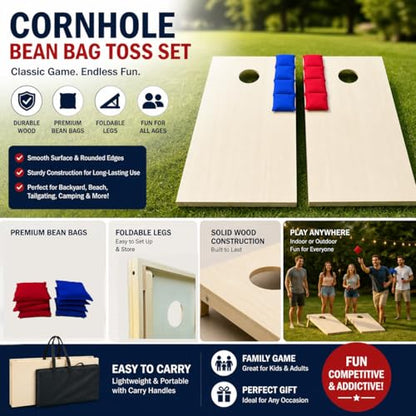 SXTL Solid Wood Premium Cornhole Set - Includes Set of 8 Corn Hole Toss Bags and Carrying Bags