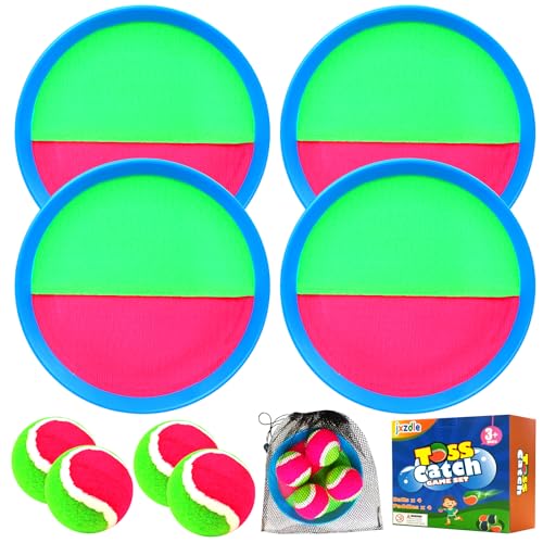 Toss and Catch Game Set - 4 Paddles, 4 Balls and 1 Storage Bag - Great Outdoor Toys/Gifts for Kids - Classic Beach and Yard Games (Green and Red) - color: Green and Red