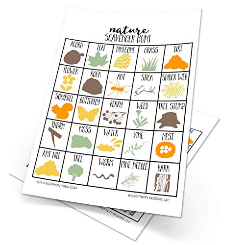 Nature Scavenger Hunt Games for Kids, Outdoor, Birthday Party, Road Trip, Travel Activities, Includes 10 Dry Erase Markers and Cards, Family Game Night