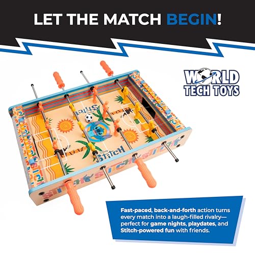 World Tech Toys Disney Stitch Foosball Table for Kids – Tabletop Soccer Game with Rod Handles, Ball & Players – Wooden Mini Game Table for Kids 4+ – Disney Licensed