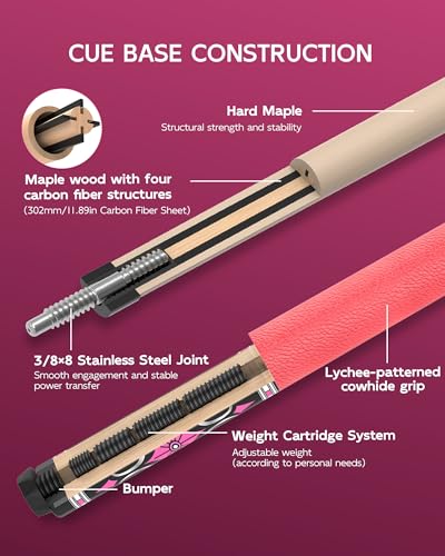 KONLLEN Maple Pool Cue Stick for Adults - Features Low Deflection Shaft, Titanium Alloy 3/8x8 Joint, and 12mm Tip - color: K-02Pmaple